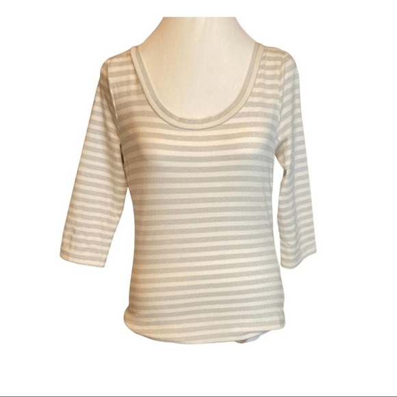 Tailor B. Moss Tops - Tailor B. Moss Sparkle Striped Grey and White Top